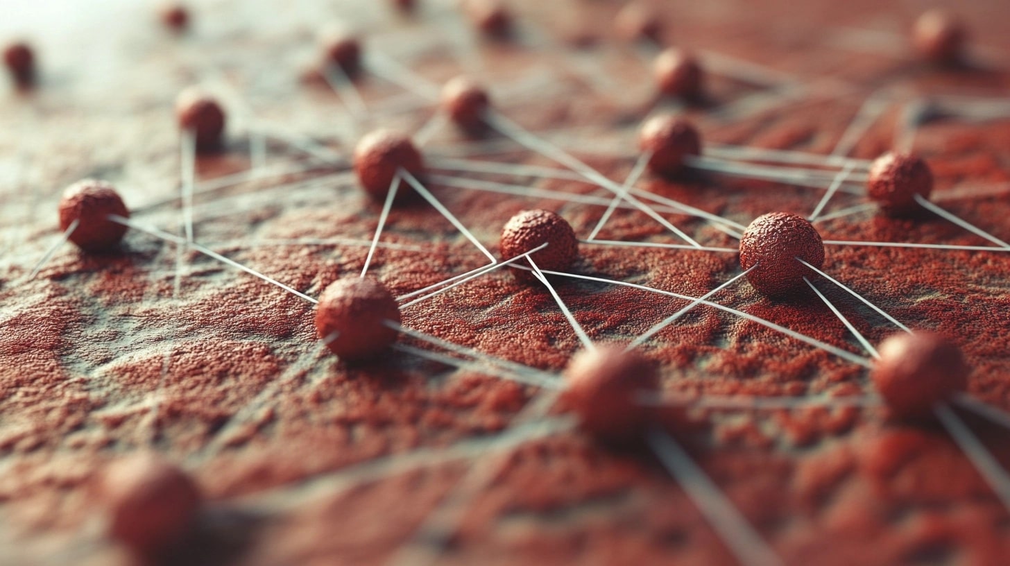 Network of glowing nodes representing the RedSpark DAO structure